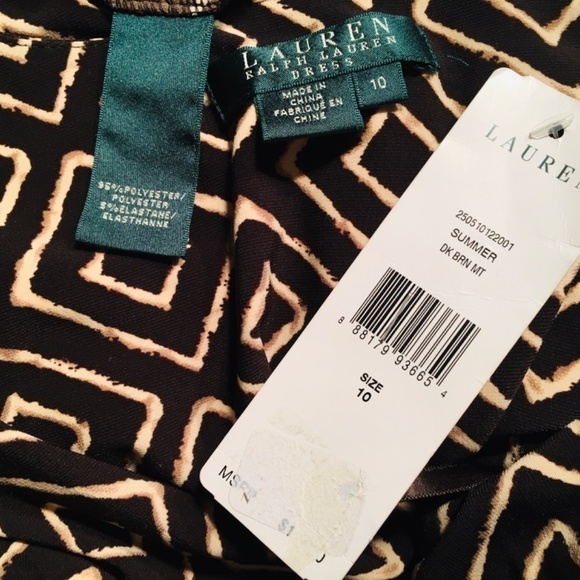 LAUREN RALPH LAUREN Maxi Dress, KNOTTED WAIST, Brown/Cream Geometric, NWT, 10 - Picture 3 of 6